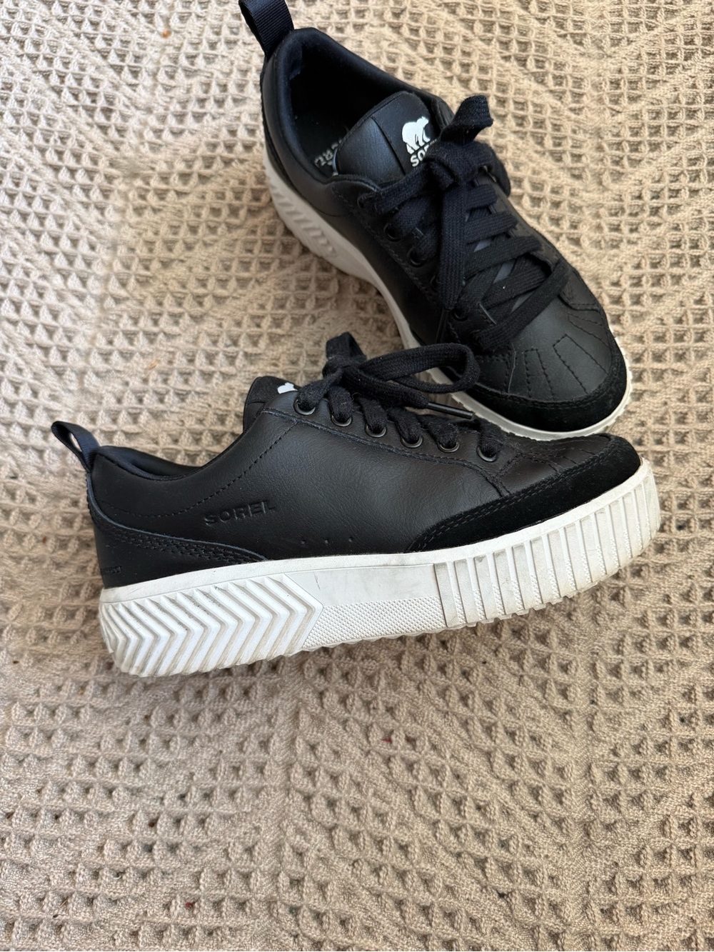 Sorel Black Lace-Up Sneakers with White Logo
